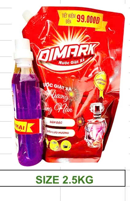 Túi giặt Dimark đỏ 2.5kg kẹp sàn 1l cao cấp (hương nồng nàn)